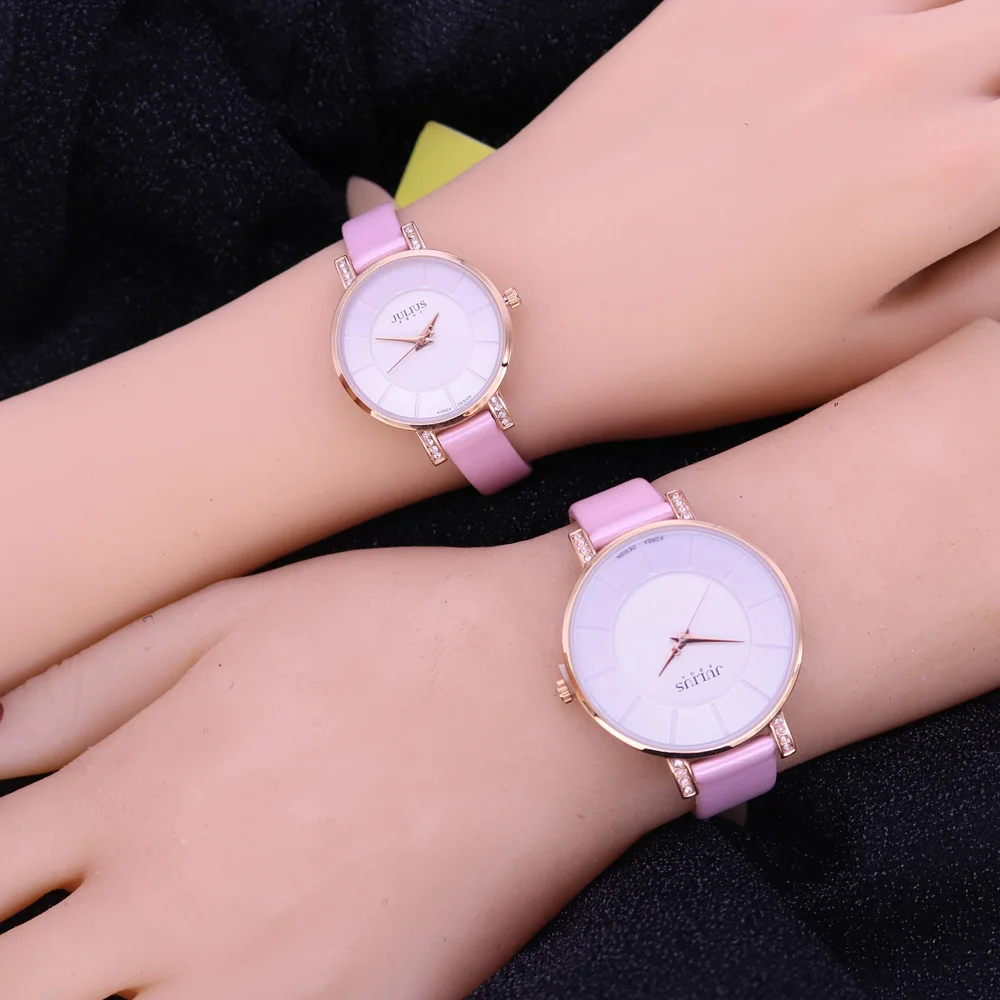 بيع يوليوس سيدة ساعة معصم نسائية أنيقة حجر الراين القلب ساعات الموضة فستان سوار جلد فتاة هدية لا صندوق #1