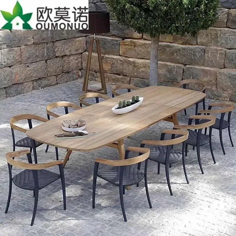 Outdoor Table and 8 Chairs Set for Cafe Milk Tea Shop Garden Yard Villa Homestay Patio Furniture Combination