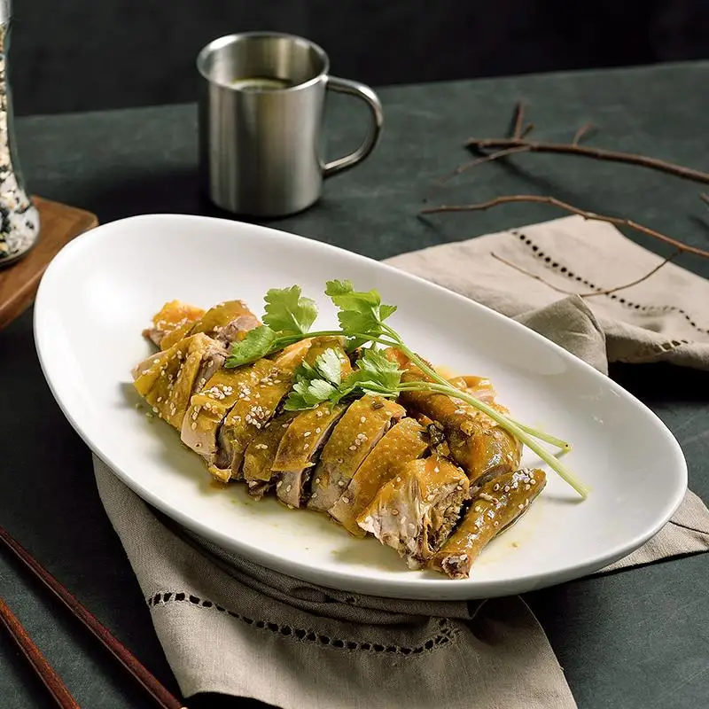 Plato de Cerámica de Alta Gama para Pescado, Ovalado, Blanco, Simple, Grande, Resistente al Calor, para Uso Doméstico, para Char Siu, Arroz y Fideos