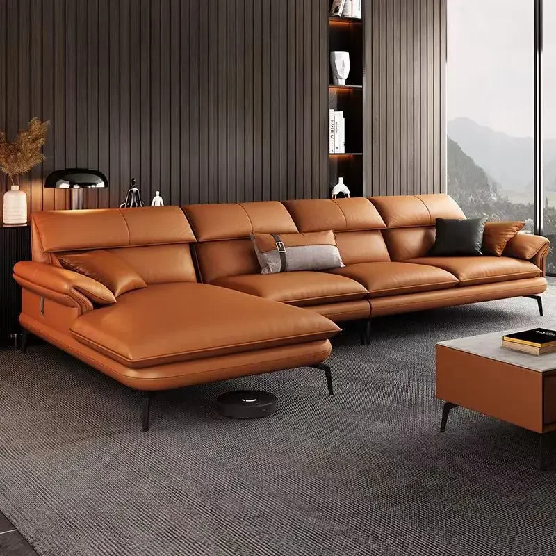 Italian minimalist leather sofa corner Princess combination light luxury modern first layer cofskin sofa