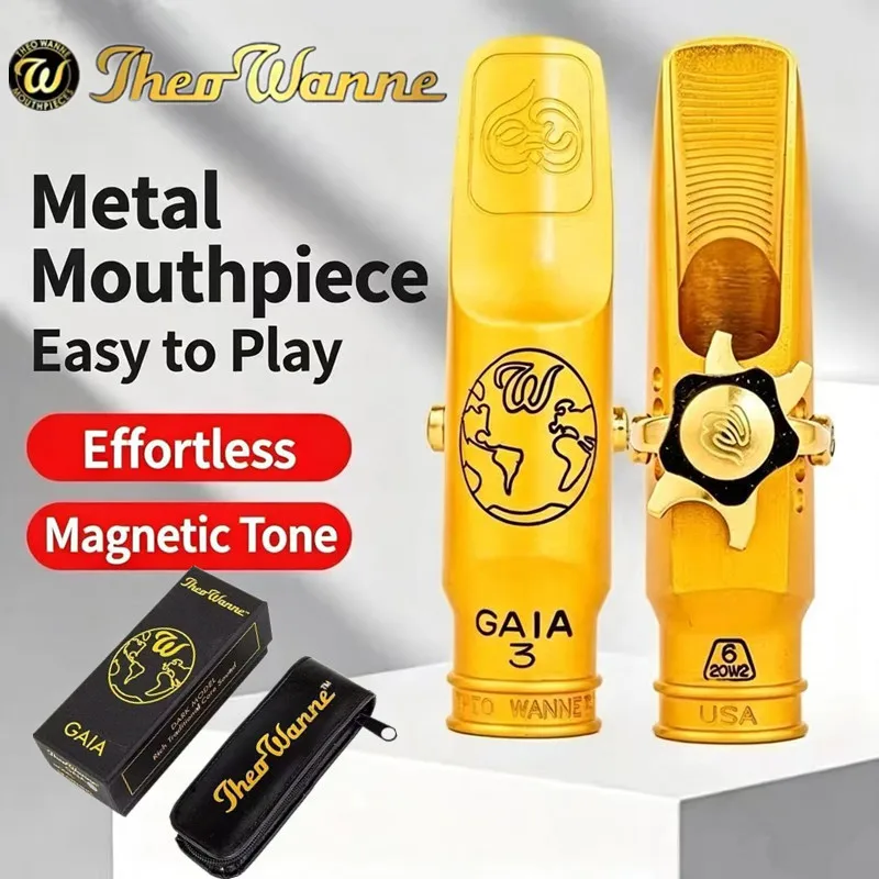 USA Winnie Gaia Saxophone Mouthpiece, Alto & Tenor Sax Mouthpiece, Size 5/6/7/8, Gold‑Plated Surface, For Performance, Portable
