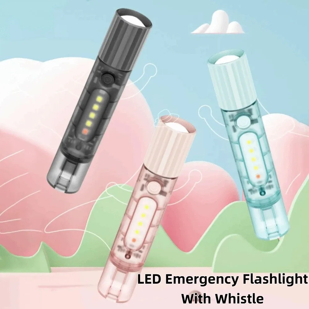 

With Whistle LED Emergency Flashlight Rechargeable Multi-function Outdoor Survival Flashlight Loud Sound Small
