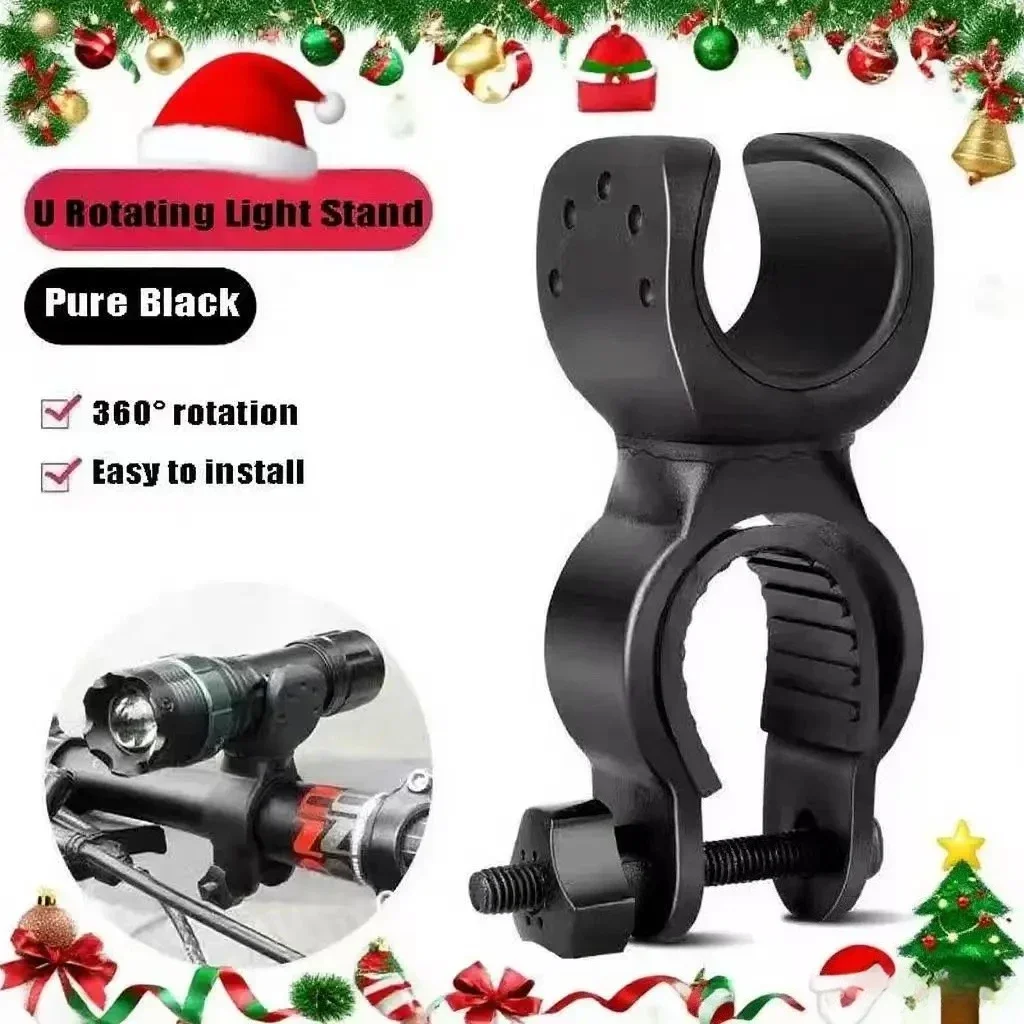 Christmas Bicycle Handlebar Flashlight Clip Holder Riding Universal 360 Degree Rotating Bike Torch Mount Clamp Grip Bracket