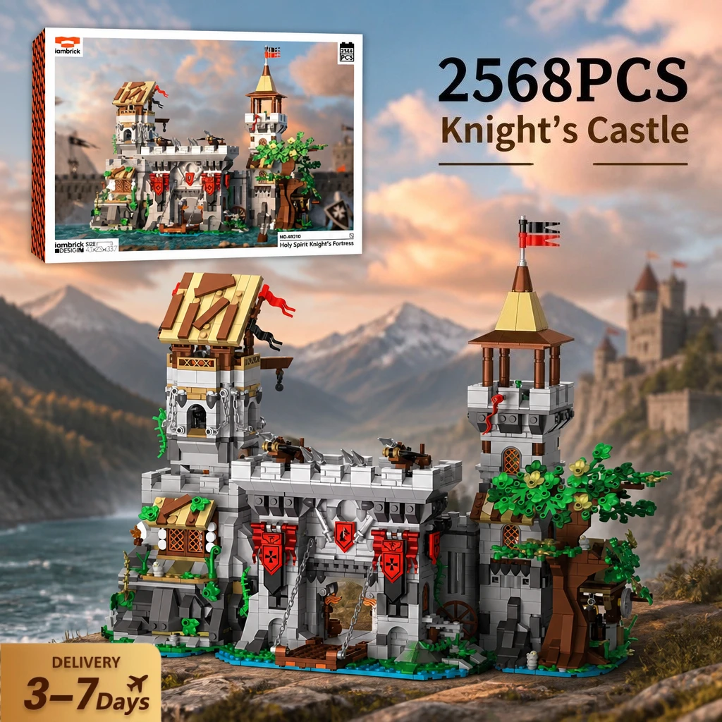 Klemmbausteine Burg der Heiligen Geistritter Bausteine-Sets Mittelalterliche Architektur Modulares Montagemodell Ziegelstein-Bausatz Heimdekoration Kreatives Spielzeug Geschenke für Erwachsene 2568