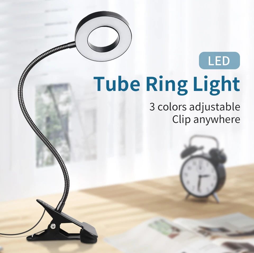 USB Foldable Reading Lamp 48 LEDs Clip on Desk Lamp 360°Flexible Gooseneck Reading Table Light Brightness Adjustable 3 Level