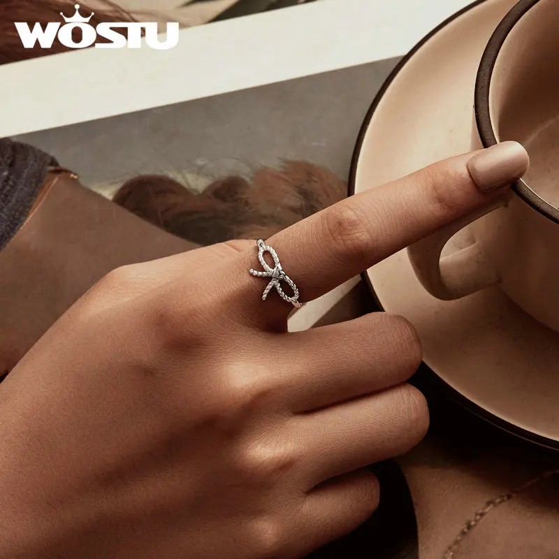 WOSTU 925 Sterling Silver Animal Pet Paw Open Rings Women Lovely Pink Zircon Kitty Cat Paw Adjustable Rings Girl Daughter Gift