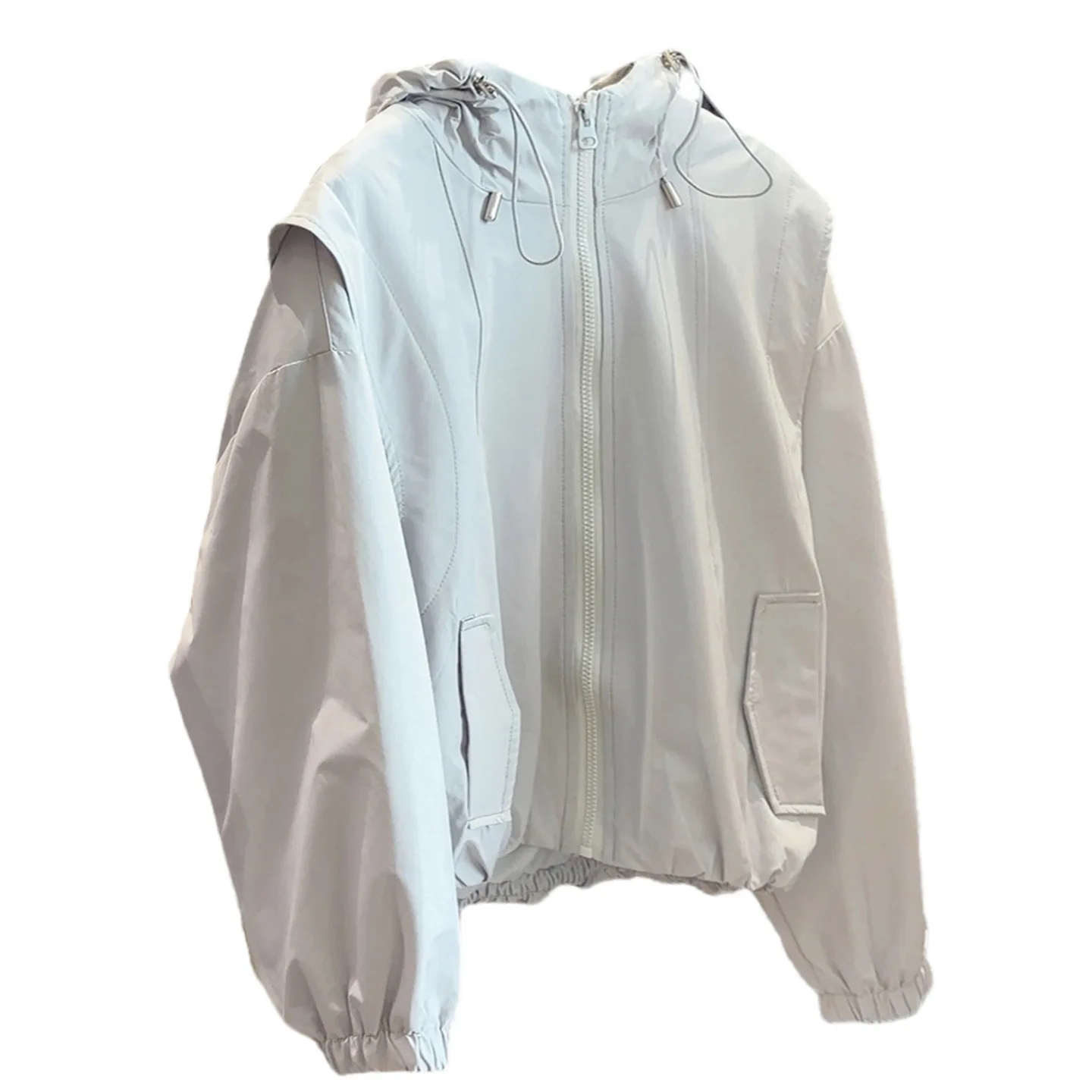 ALPHALMODA 2026 Spring, Korean Style, New Casual, Hooded Workwear Jacket, Fashion, Drawstring Waist, Short Outfit