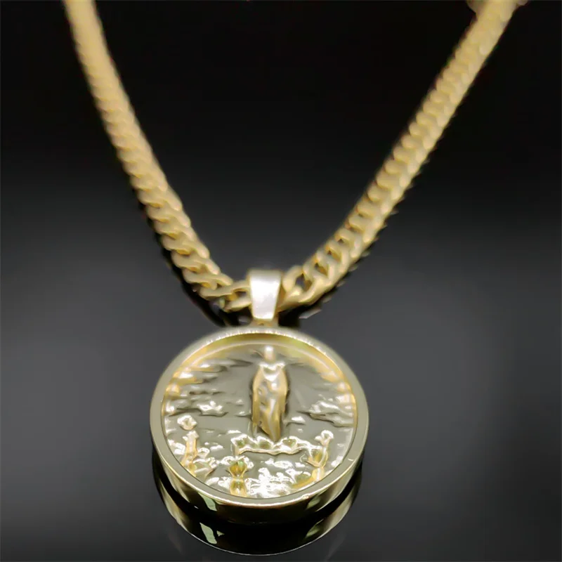 Naszyjnik męski ze stali nierdzewnej Dziewica Maryja Medal Złoty Kolor Naszyjniki Matki Boskiej z Guadalupe Biżuteria virgen de guadalupe NZZ449 — zdjęcie 5