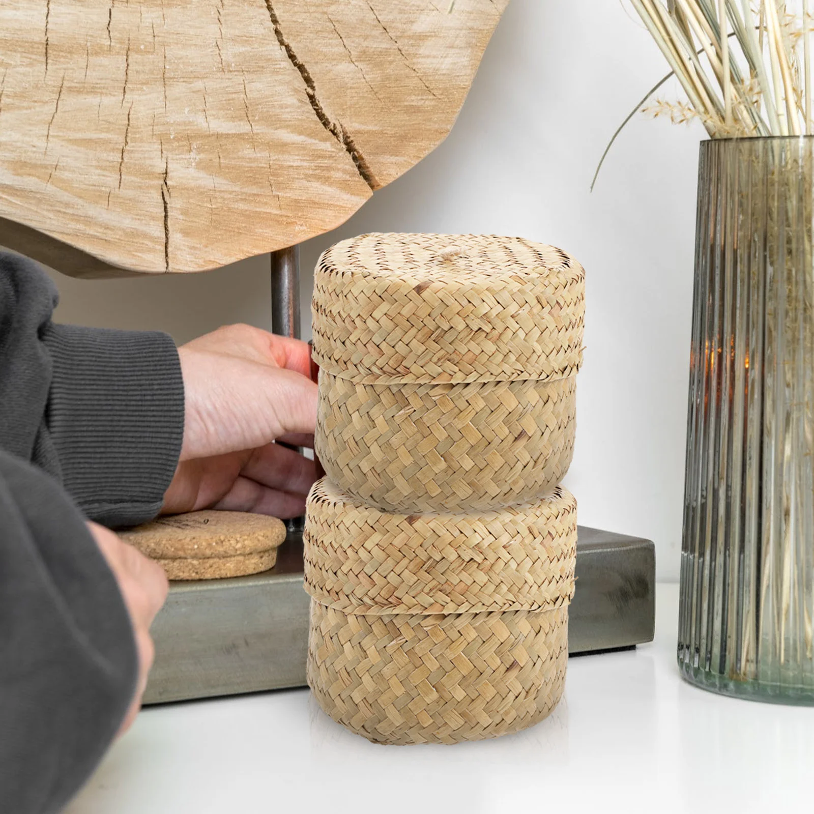 

Flower Basket Collapsible Storage Bins Gift Packing Baskets Garbage Can Handmade Woven Seaweed Hand-woven Decorative Child