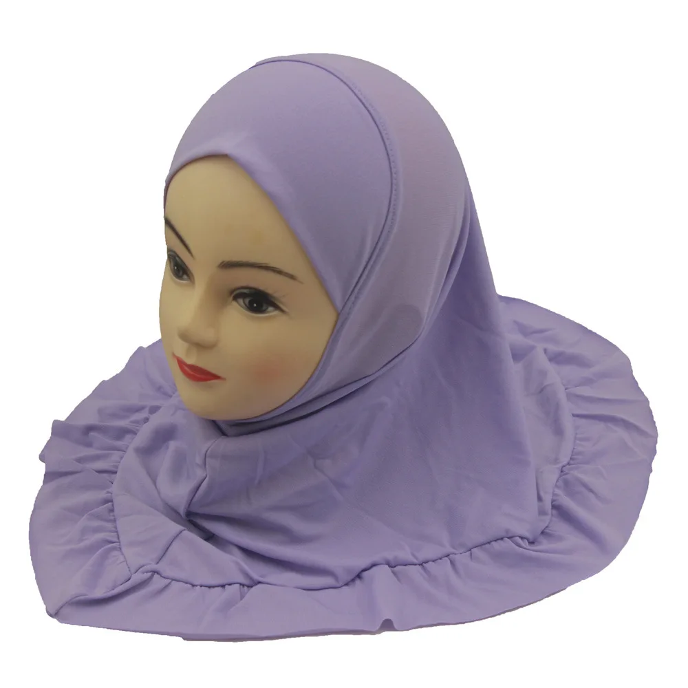 Ruffles Amira Hijab for Kids Girls Muslim Headscarf Plain Arab Turban Head Wrap Scarf Islam Headscarves Pull On Ready Made 3-7Y