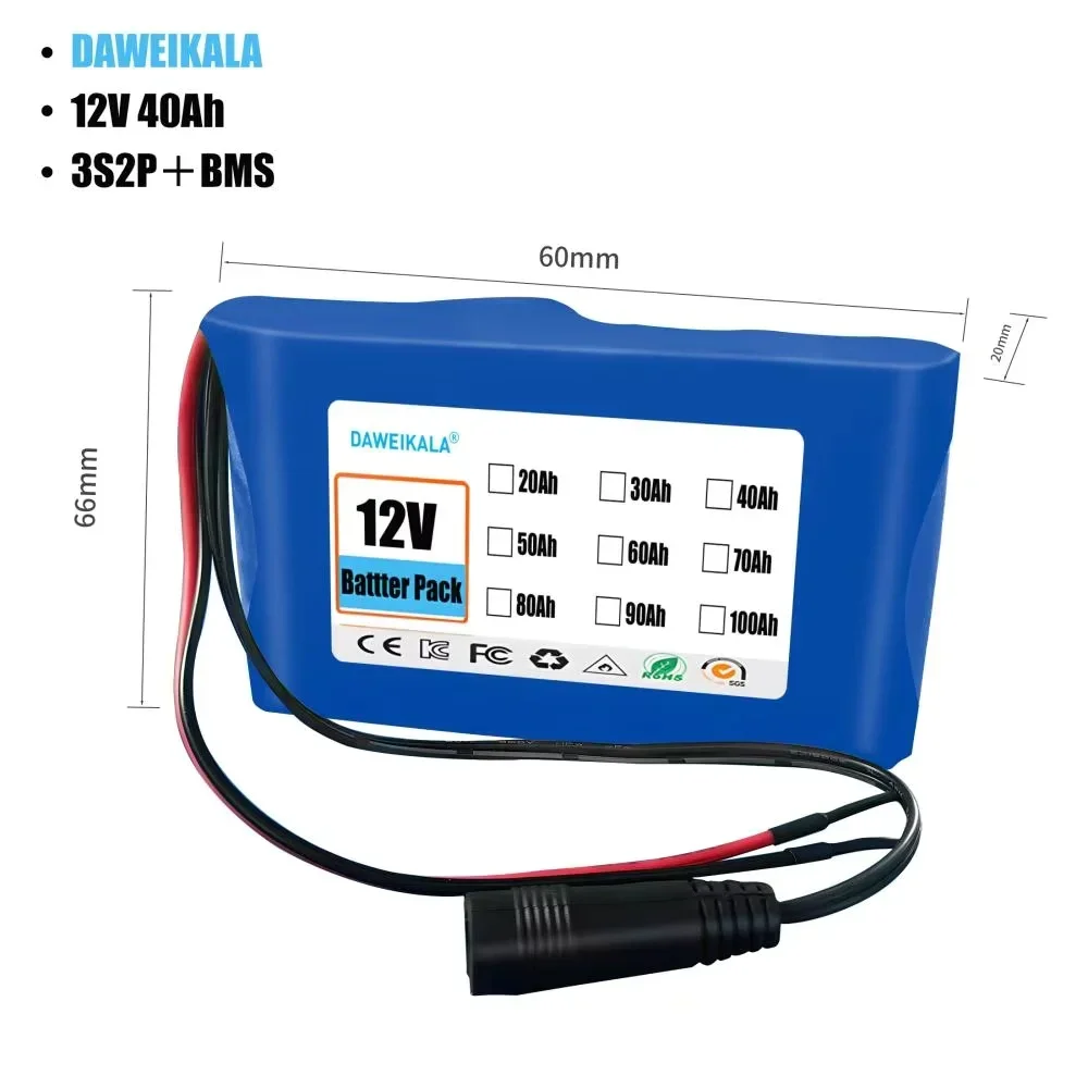 

100% новая защитная пластина 12 В 3S12P, аккумулятор 12 В, 60 Ач, 12 В, 60000 мАч, 18650, литий-ионная аккумуляторная батарея постоянного тока 12,6 В