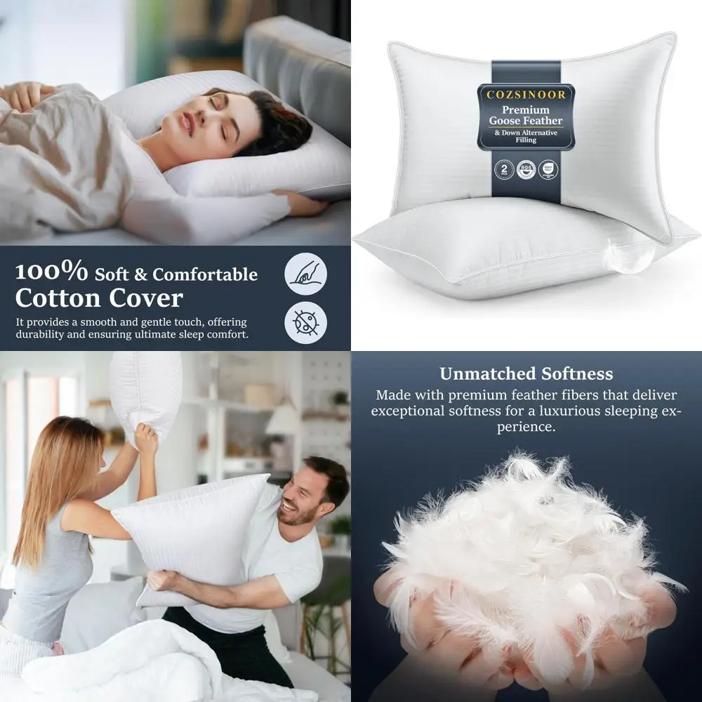 

Подушки Queen Size с наполнителем из искусственного гусиного пуха - комплект из 2 штук, хлопковый чехол 600 нитей, мягкая поддержка