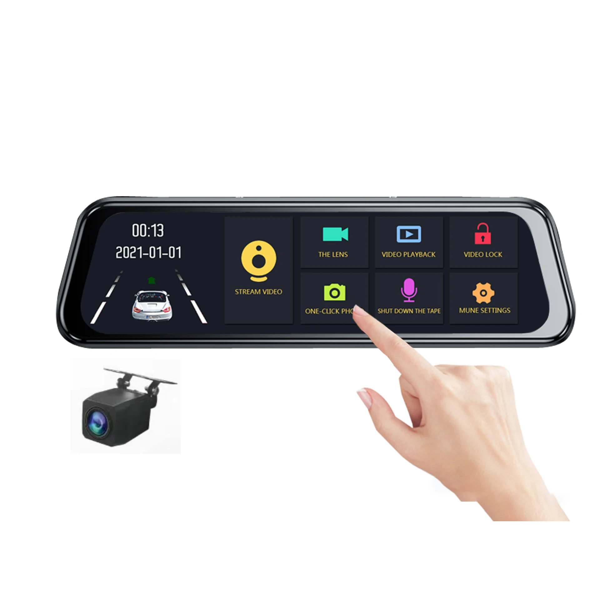 

10-дюймовый регистратор высокой четкости для вождения, зеркало заднего вида, двойной объектив, реверс, потоковая передача, автомобильный регистратор заднего вида