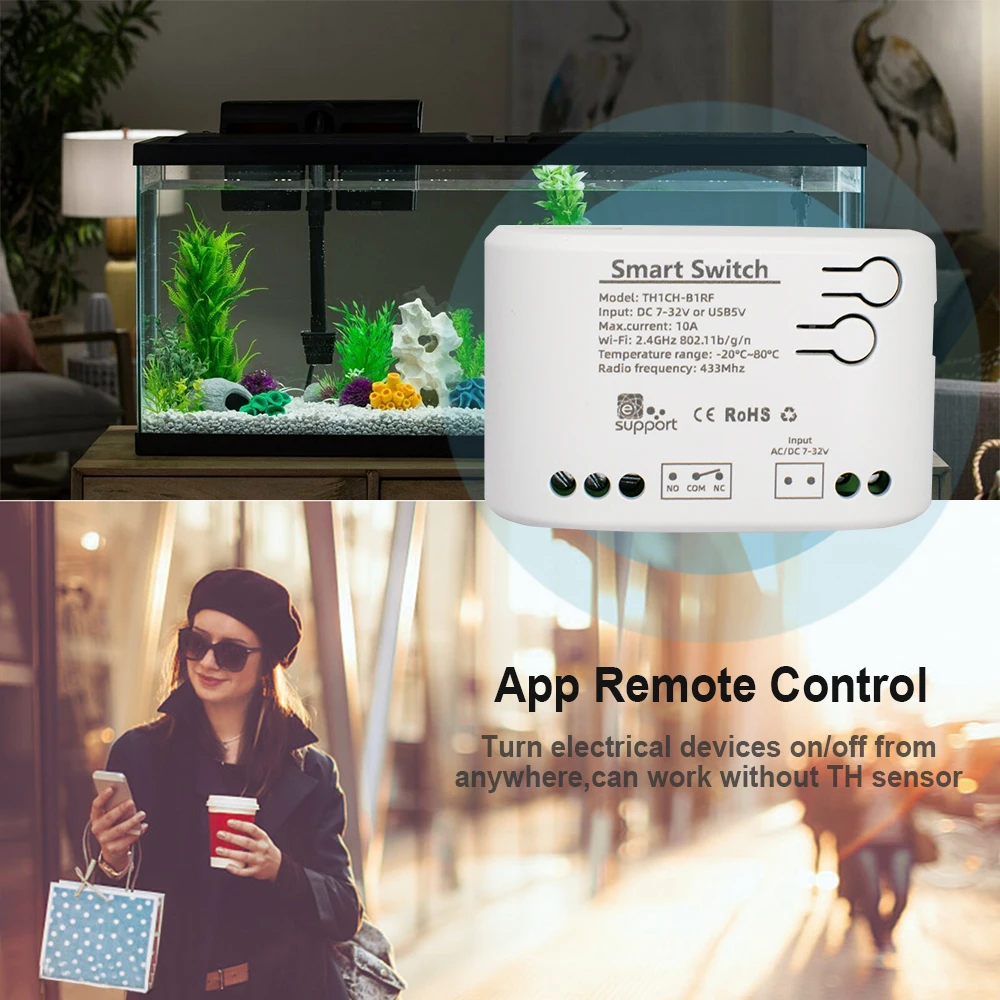 7-250V WIFI Temperature Switch Remote Passive Dry Contact Relay Monitoring Temperature Sensor RF433MHz EWeLink Alexa Compatible