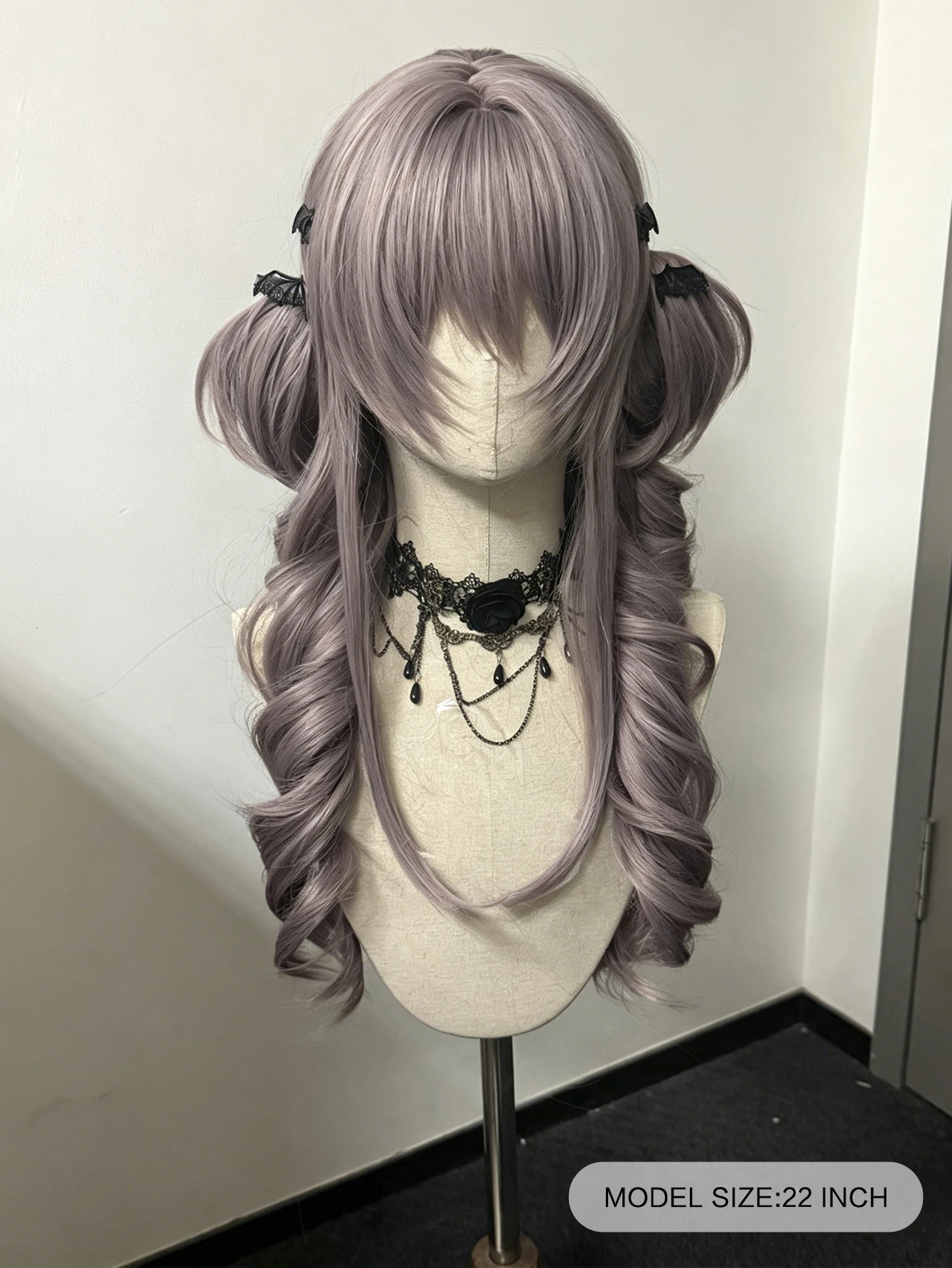 Synthetic Long Curly Wavy Gray Purple Wig With 2PCS Short Ponytail Natural Hair Lolita Cosplay Christmas Halloween For Women