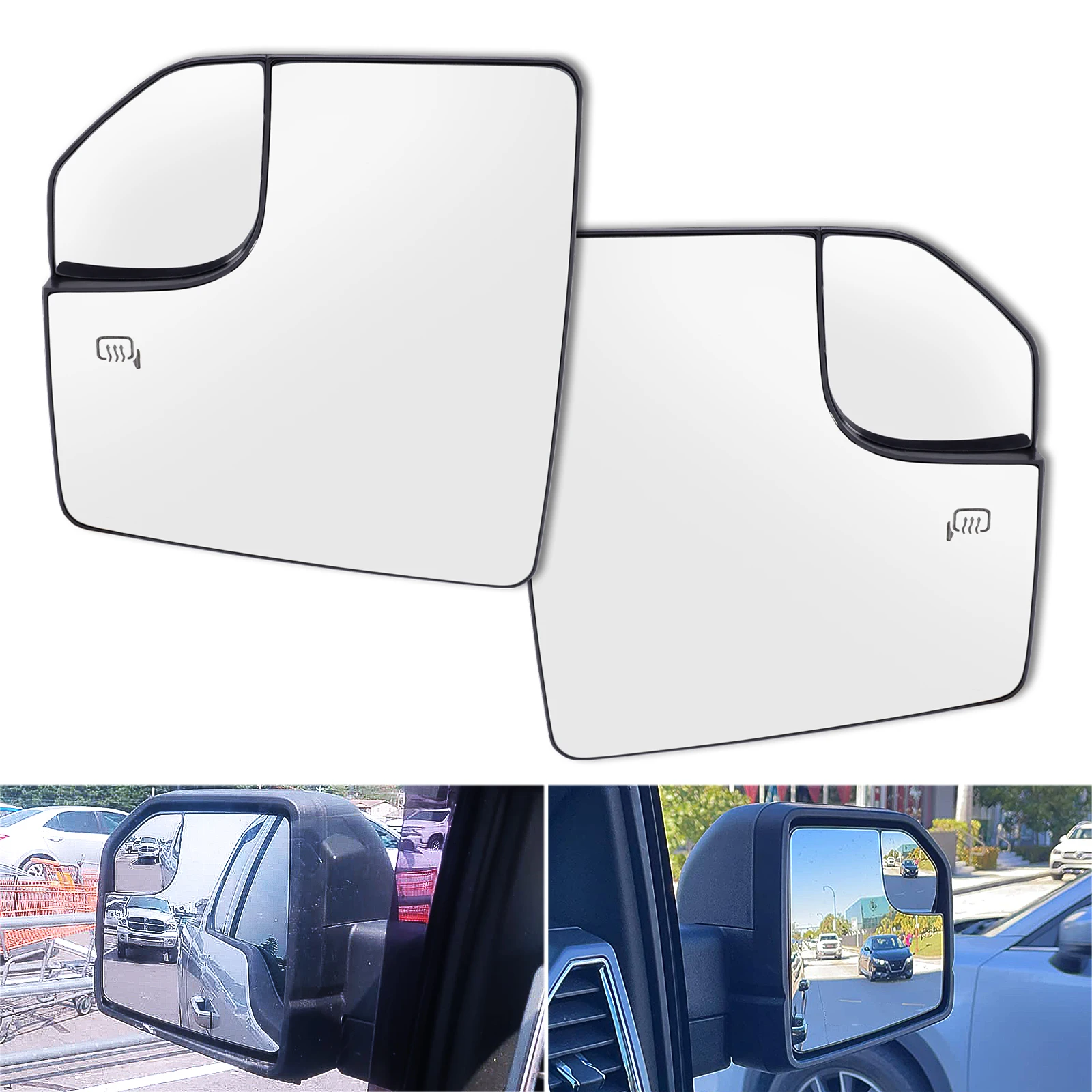 Side Mirror Glass Heated Convex Wide Angle Rear View Rearview With Backing Plate Based Replacement For Ford F-150 F150 2015-2020