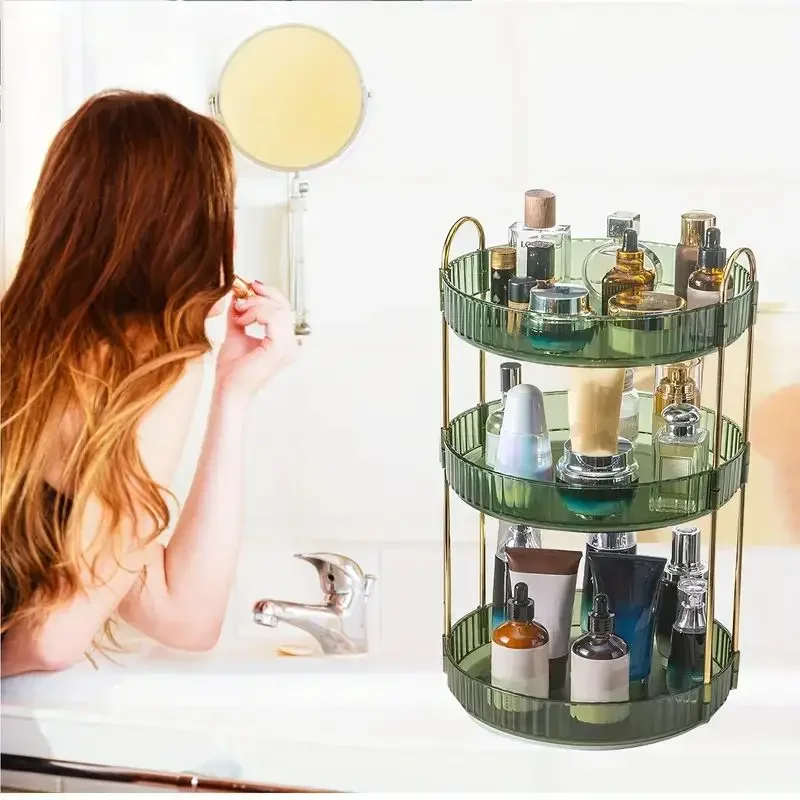 1pc 360° Rotating Makeup Organizer, Light Luxury Transparent Storage Rack, Large Capacity Cosmetics Storage Box, Multi-function