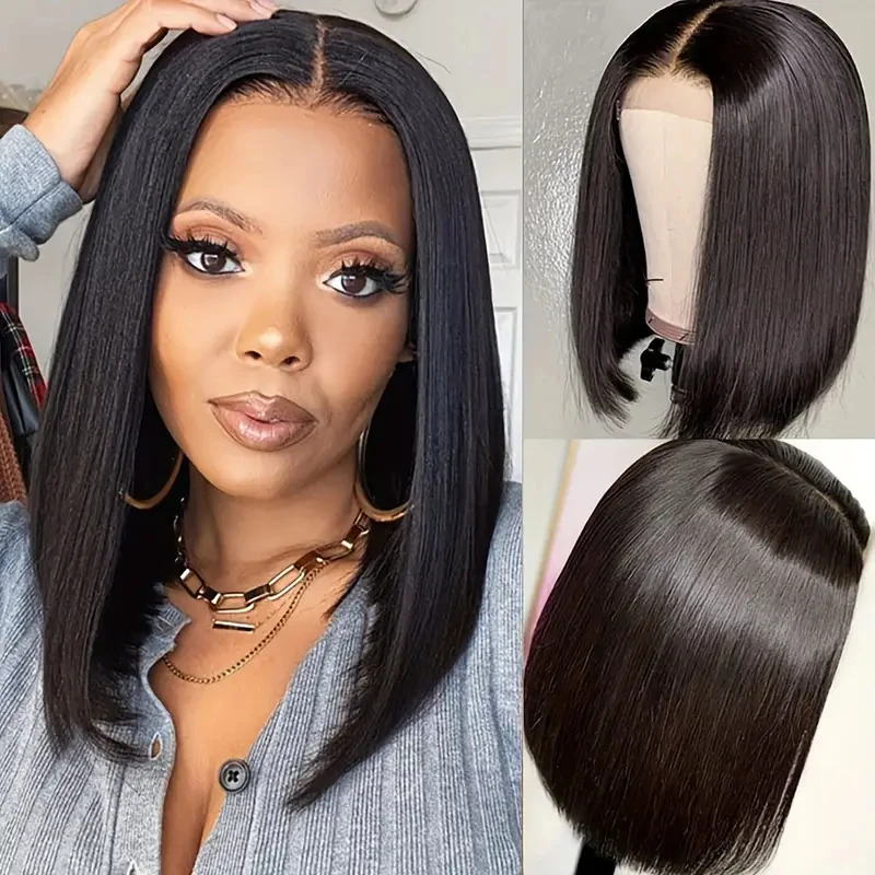 HAIRTIME 4x4 Wear Go Bob 100% Real Glueless Wig Brazilian Straight Short Bob Human Hair Wig 4x4 HD Transparent Lace Closure Wig