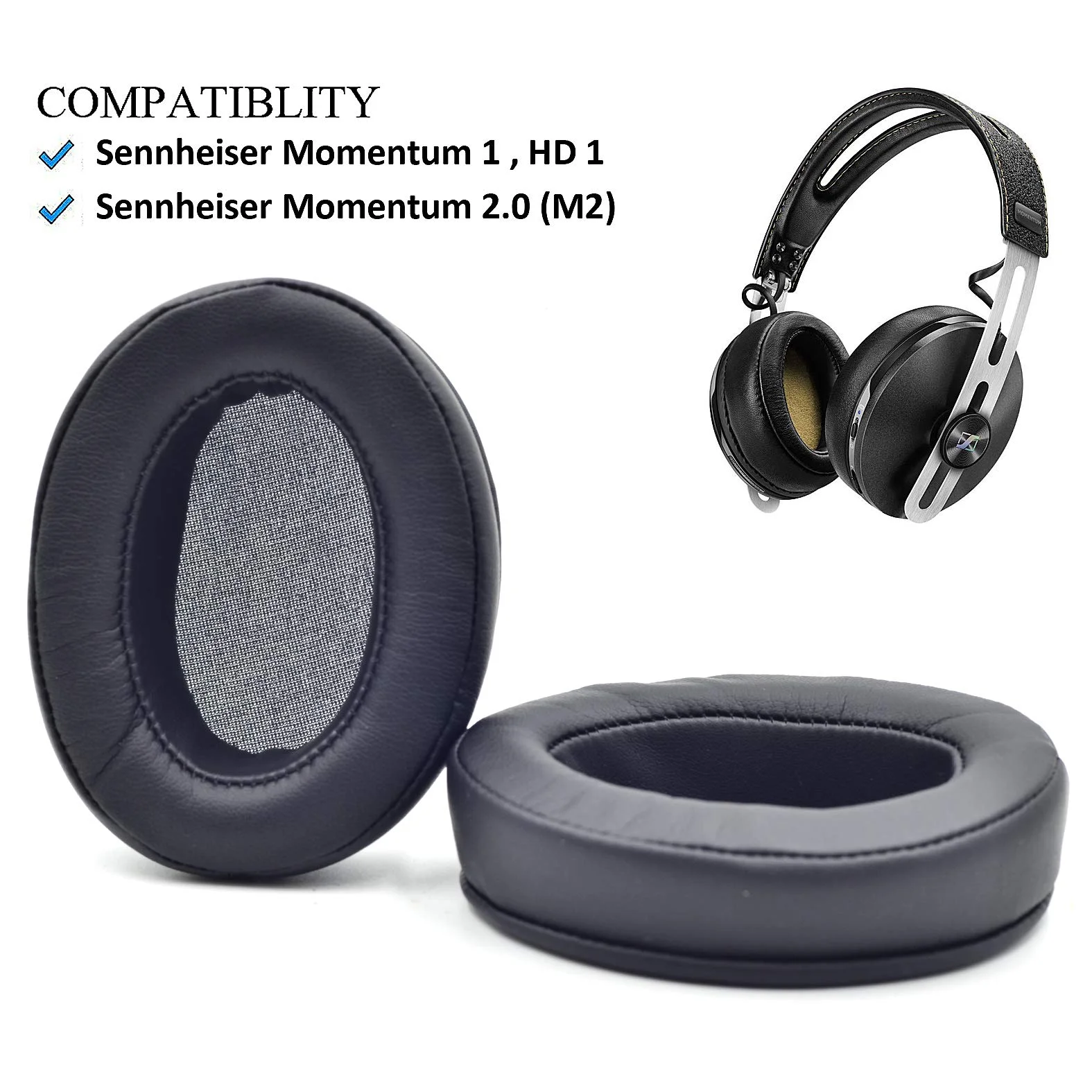 เปลี่ยนแผ่นรองหูฟังแผ่นรองหูฟัง Muffs สำหรับ Sennheiser Momentum 1 1.0 2 2.0 M2 HD1ไร้สายสายรอบหูหูฟัง