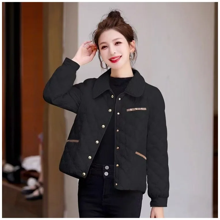 سترة قطن نسائية قصيرة الطراز بنمط شبكي ماسي سترة شتوية خفيفة ورقيقة للنساء 2025 سترة قطنية قصيرة متعددة الاستخدامات جديدة #3