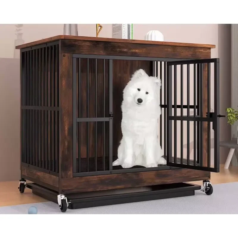 for Indoor Wooden Dog Crate Furniture Style Thickened Design with Toilet Compartment for Small Medium Large Breeds All