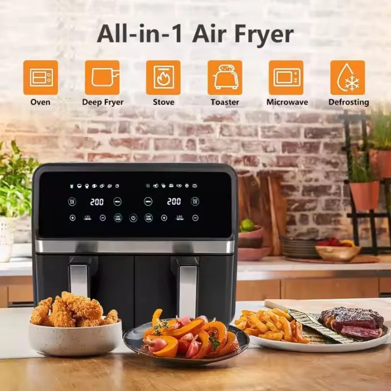 8L Large Capacity Air Fryer, Double Pot Visible Window Design, Multifunctional Household Electric Fryer Oven for Baking & Frying