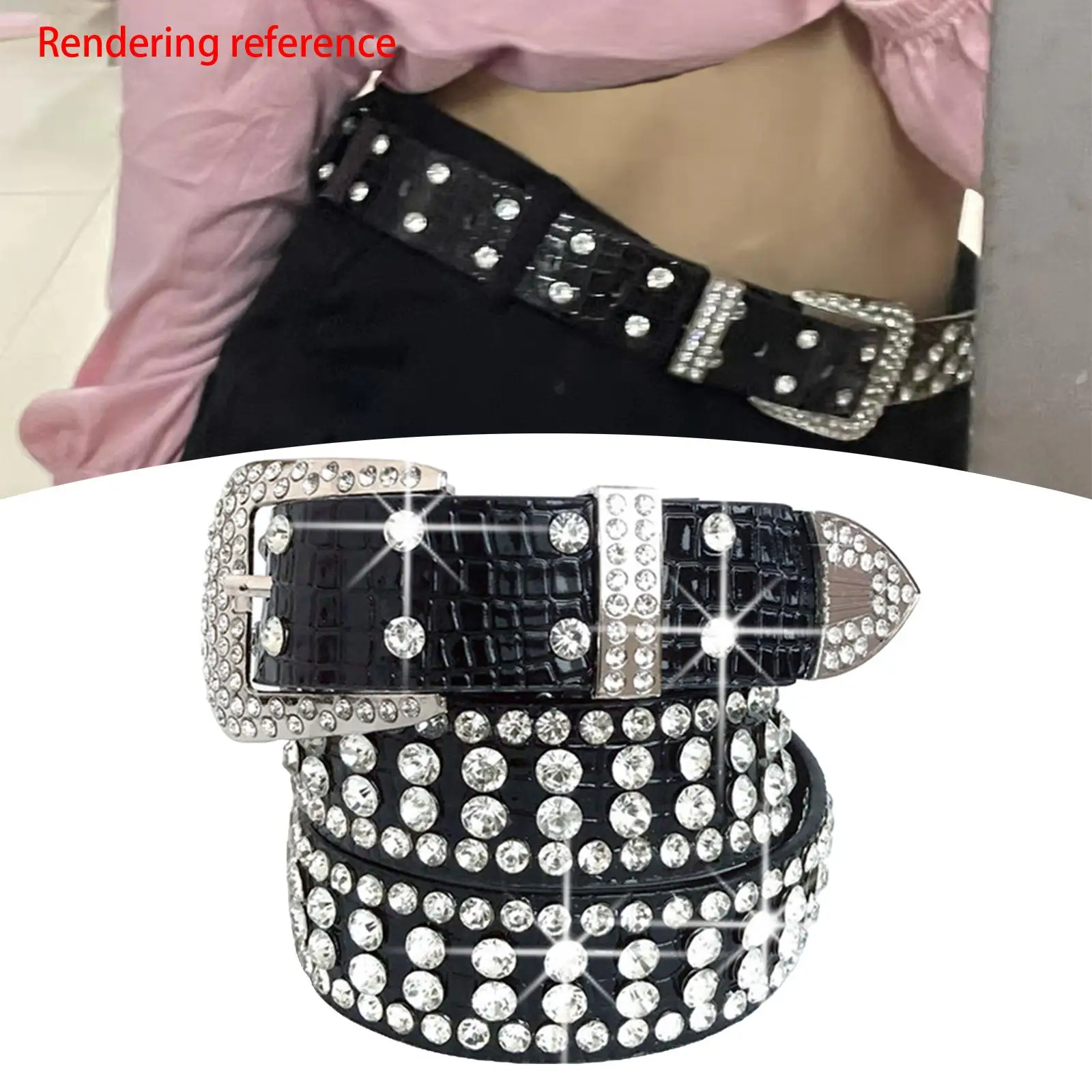 

Women's Double Eyelet Punk Belt Men's PU Leather Double Prong Buckle Jeans Belt