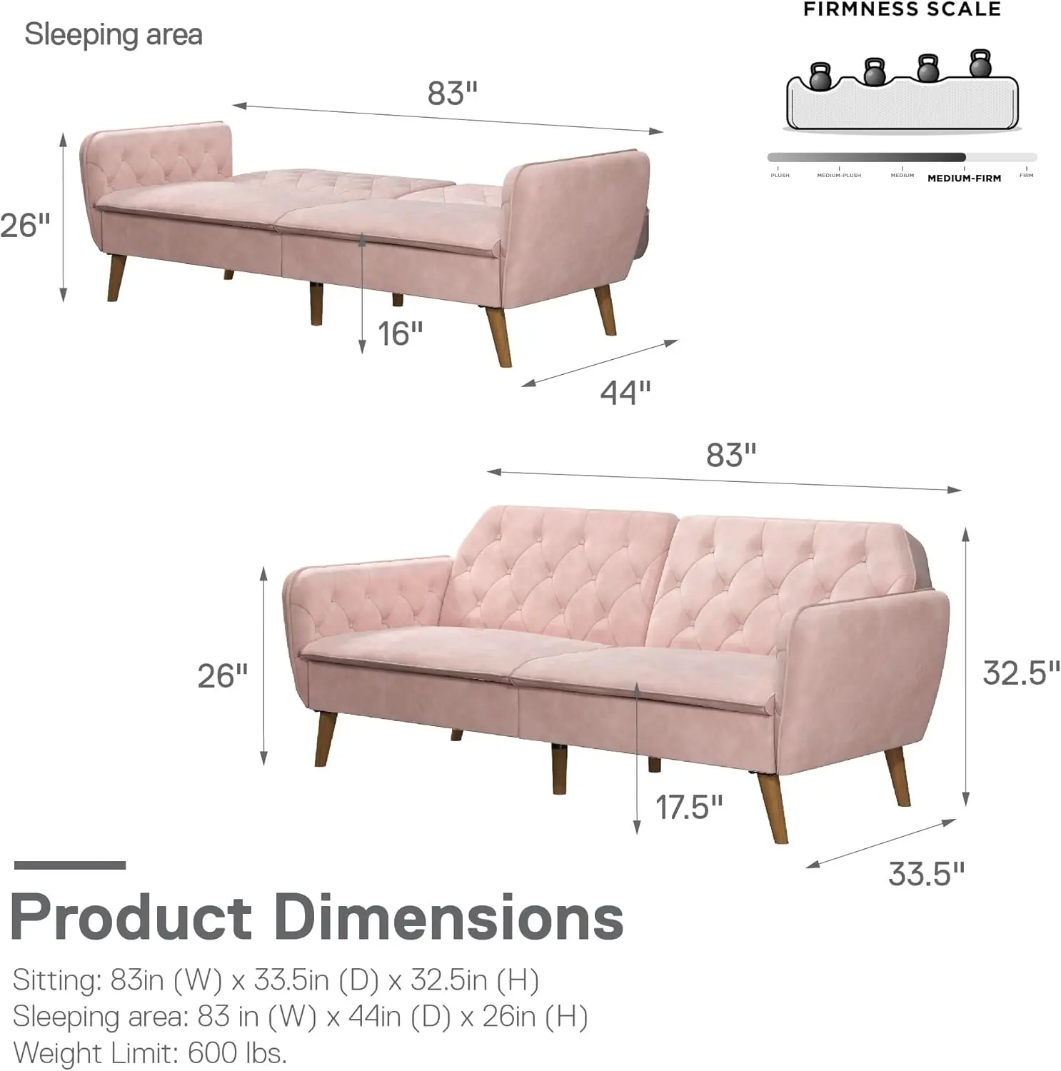 Futon en mousse à mémoire de forme, canapé convertible, velours rose