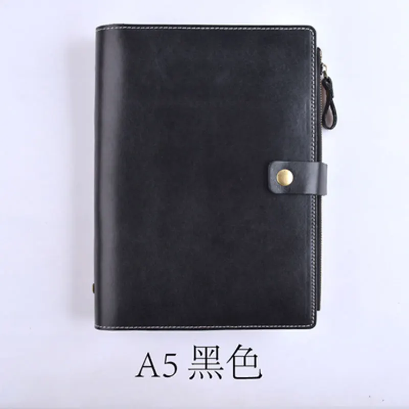 Yiwi Genuine Leather A5 A6 A7 Planer 6 Loose leaf Binder Diary Notebook With Zip Bag