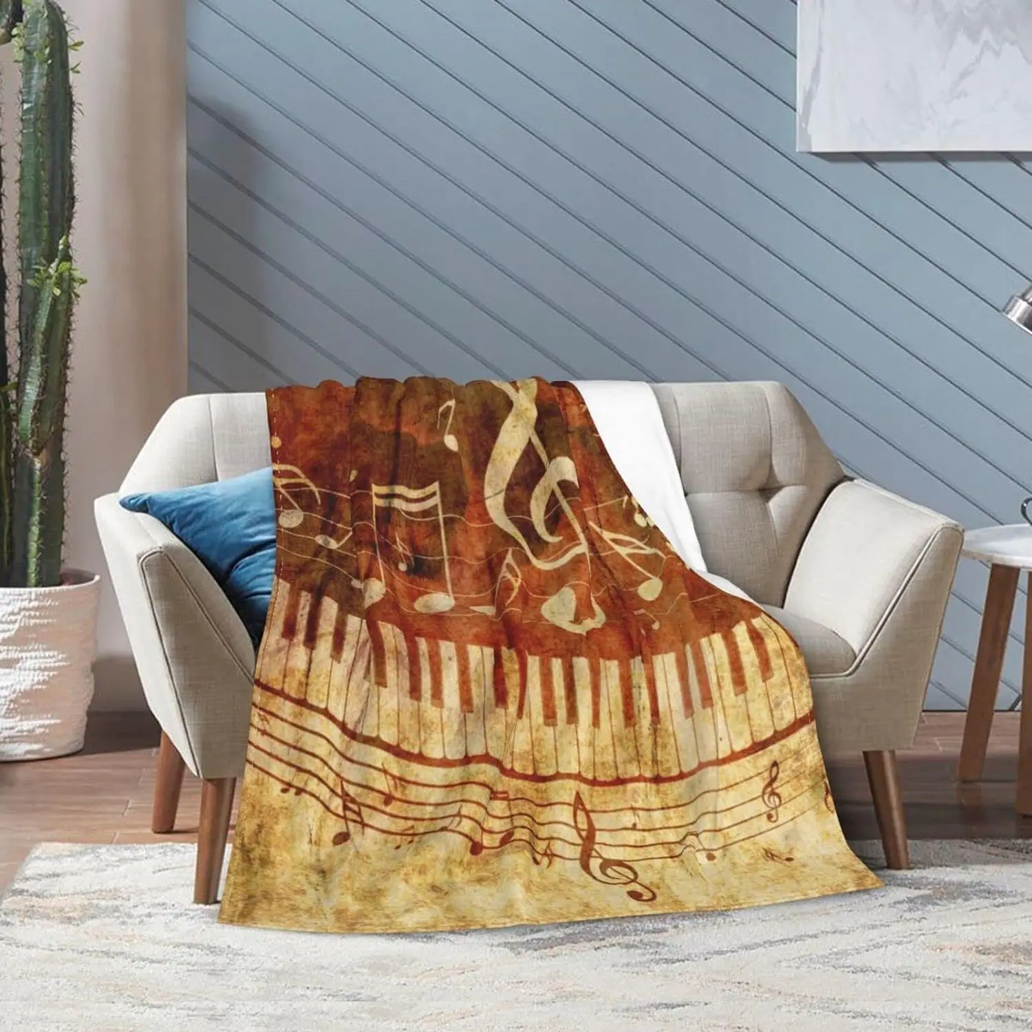 Piano Keys Musical Notes Music Vintage Throw Blanket Super Soft Warm Bed Blankets for Couch Bedroom Sofa Office Car, All Season