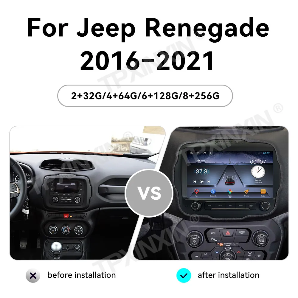 9 Inch Touch Screen For Jeep Renegade 2016-2021 Car GPS Navi Multimedia Player ,Stereo Radio, Android Head Unit Dashboard