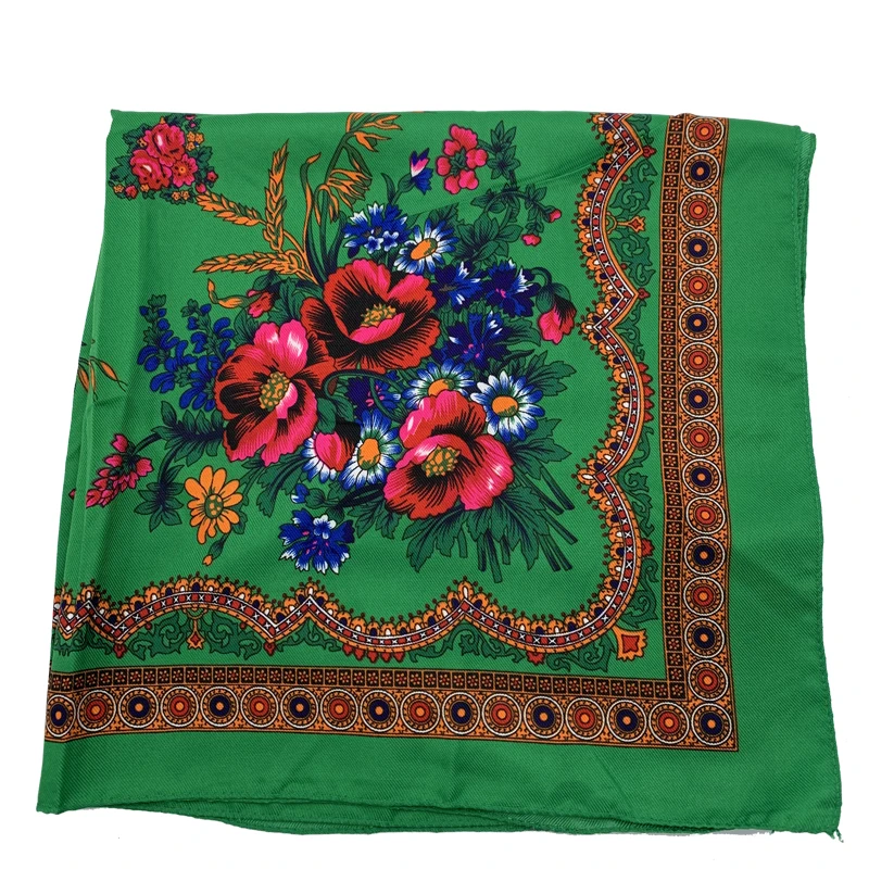 70cm National Scarf Retro Russian Shawl Floral Printed Square Bandana Women\'s Head Wraps Hair Cover Scarves