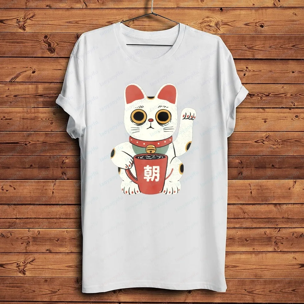 Japanese Fortune Cat Maneki Neko No Lucky Day Funny Anime Tshirt Men Summer White Casual Short Sleeve Unisex Streetwear Shirt