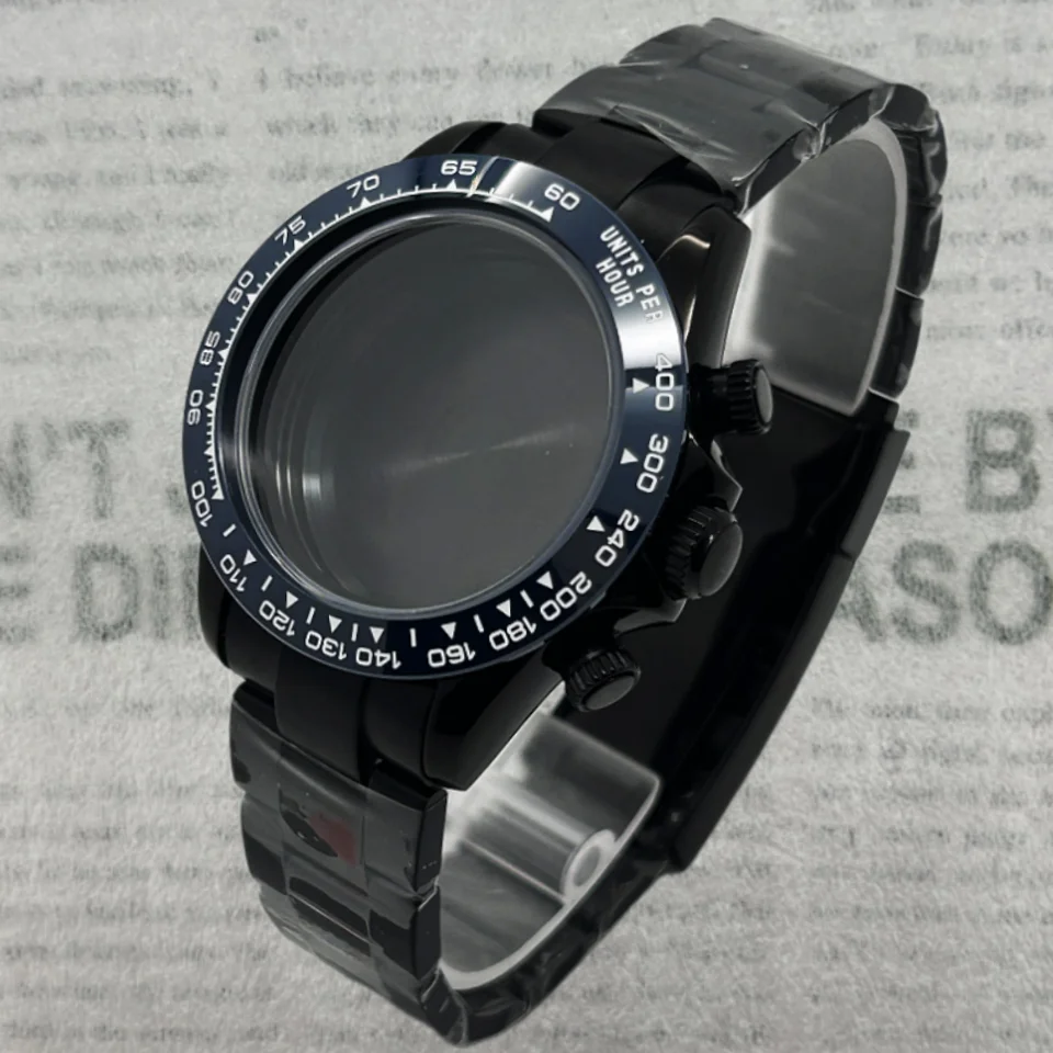 

Black Watch Case Watch Accessories Stainless Steel Sapphire Crystal Waterproof for Seik Movement VK63A for Daytona with Bracelet