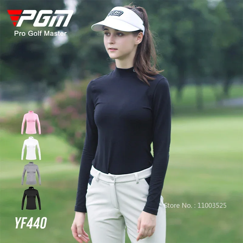 PGM Women Keep Warm Plush Golf Underwear Winter Elastic Long Sleeve Shirt for Ladies Stand Collar Slim Sport Tops Golf Apparel