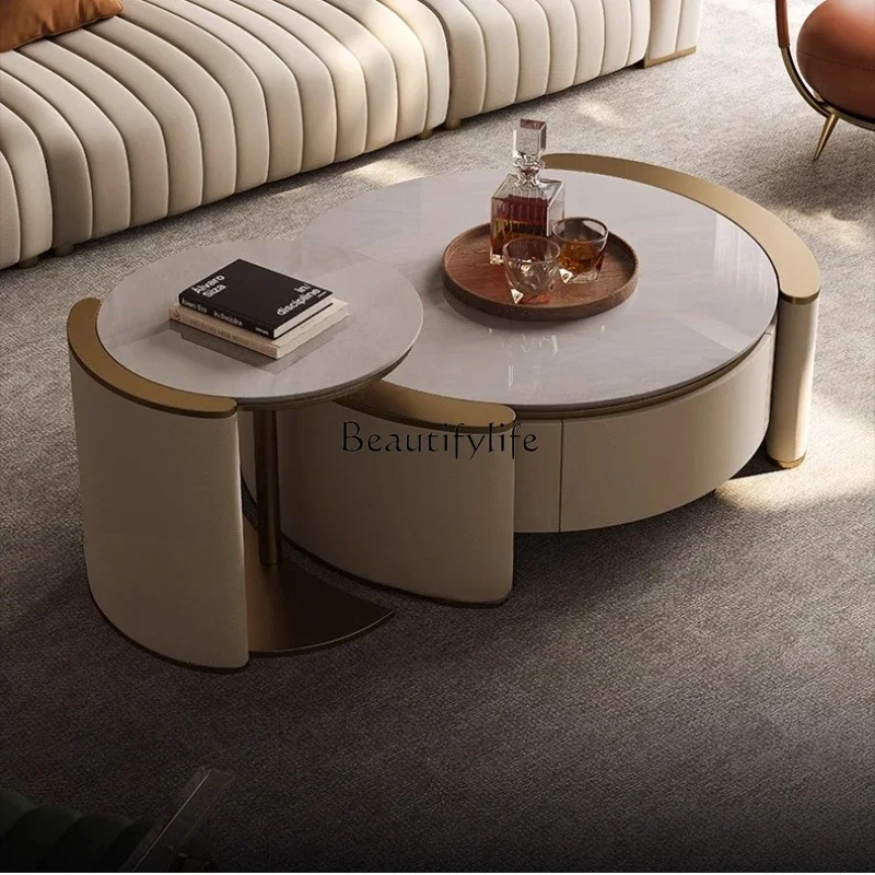 

pg45Light luxury natural marble coffee table with living room modern high-end household villa small coffee table