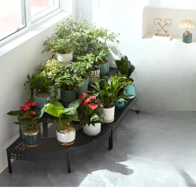 

Balcony flower shelf, wrought iron staircase, corner type, multi-storey succulent, indoor living room storage, outdoor