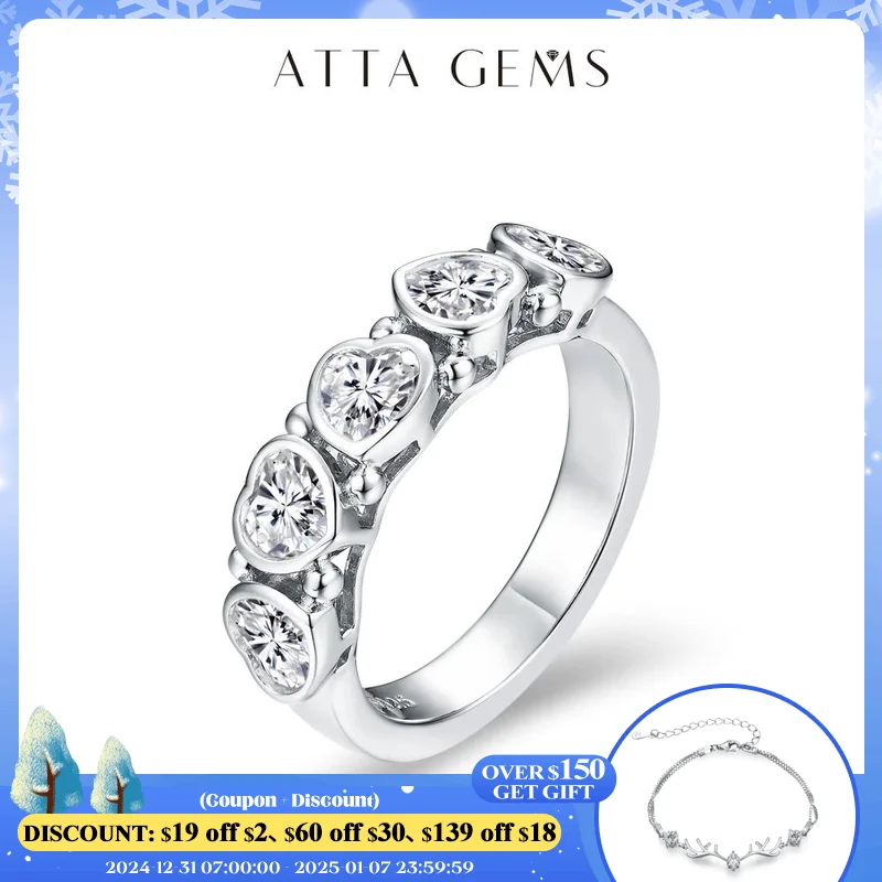 

ATTAGEMS New S925 Sterling Sliver Moissanite Rings for Women D VVS1 4*4mm Heart Shape Diamond Wedding Band Luxury Fine Jewelry