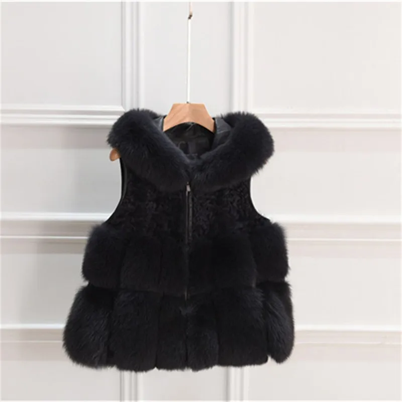 Fur Vest Female Short 2021 New Casual Korean Fashion Fur One Piece Imitation Fox Fur Hooded Vest Thin Waistcoat High Quality