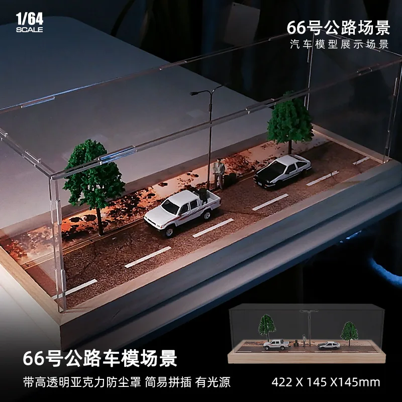 1:64 Garage Beach Road Scene Parking Lot Wooden Base Cabinet Box for Car Model Vehicle Miniatures Toy Decoration Collection Gift