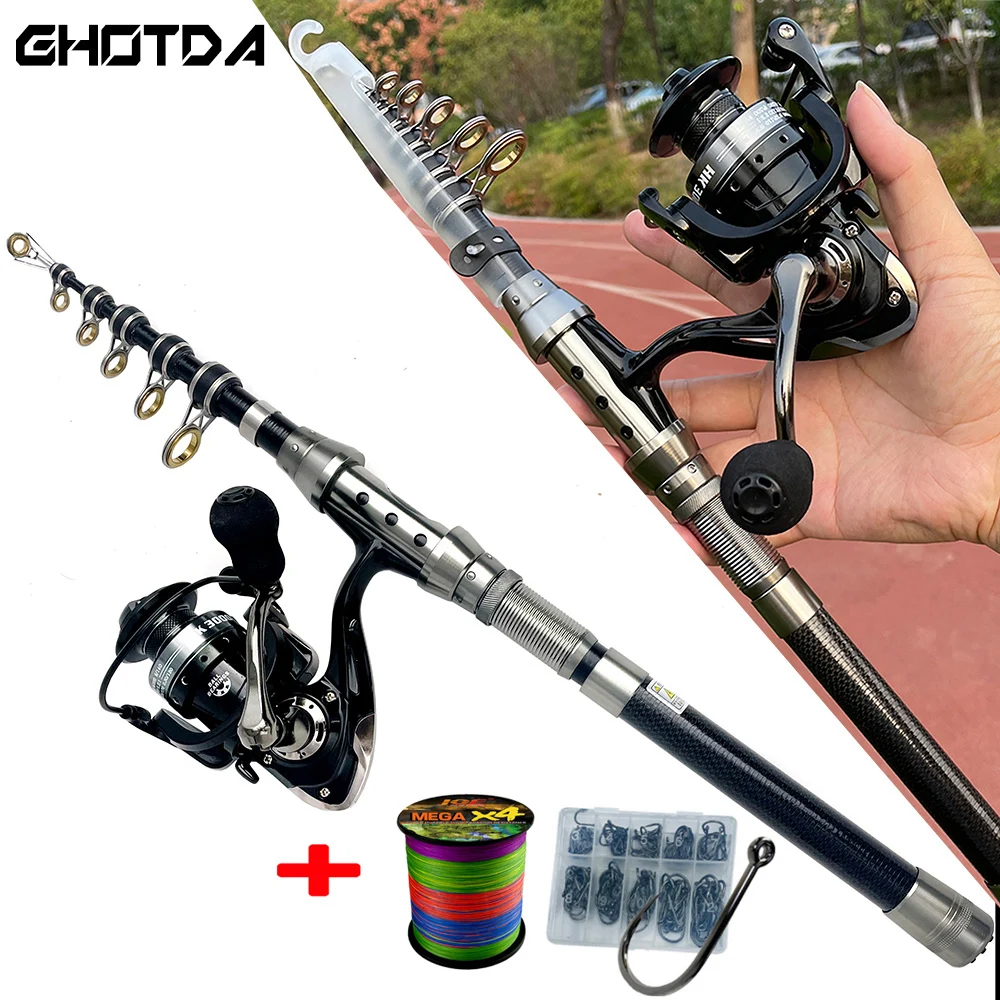 

Ghotda 1.5-2.4m Carbon Fiber Spinning Fishing Rod Fishing Reel 2000/3000 Combo Telescopic Fishing Pole Spinning Reel Travel Kit