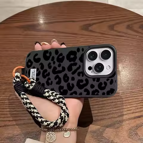 Case For POCO F7 Ultra F5 F6 M7 M6 X5 X6 X7 PRO X3 X4 GT Xiaomi 14T 15T Pro 15 leopard print With lanyard Matte PU Leather Cover