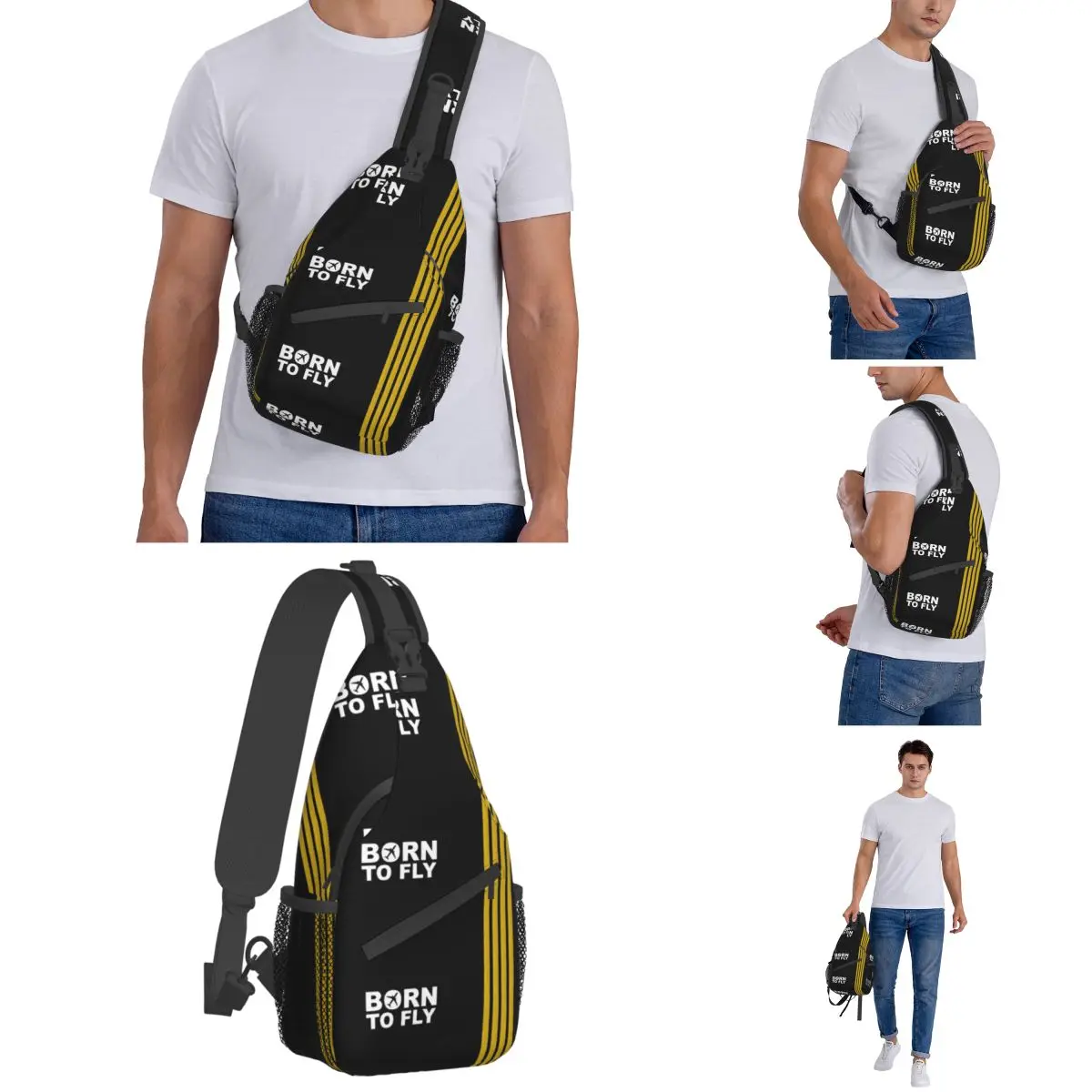 Born To Fly Captain Stripes Sling Bags, pecho Crossbody, mochila de hombro, deportes al aire libre, Daypacks, Pilot Air Fighter, Cool Bag