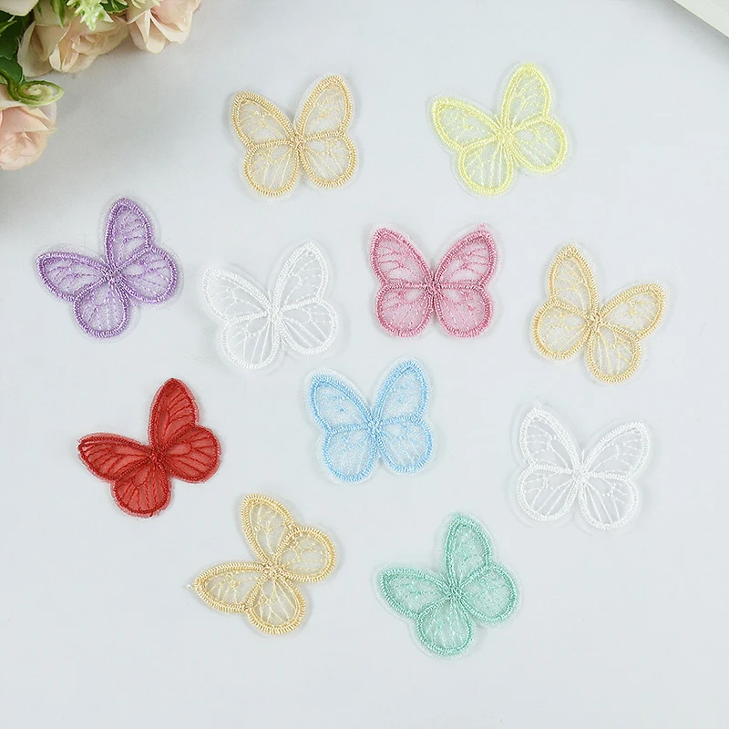 50Pcs Cloth Butterfly for Clothing Dress Hair Clip DIY Sewing Embroidered Craft Wedding Dress Accessories 4cm Butterfly Mesh