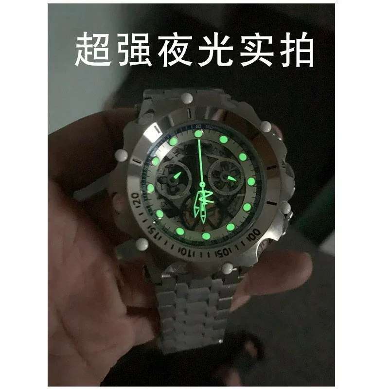 Reloj de acero hueco para hombre, esfera grande totalmente automática, no mecánico, domineering deportivo de alta gama