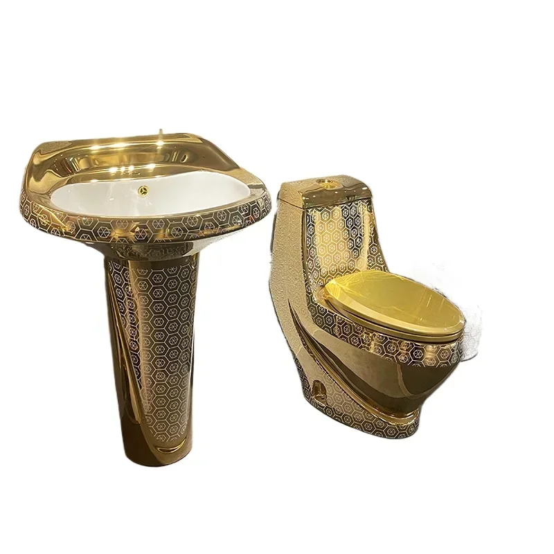 

~Новый европейский легкий роскошный золотой унитаз, золотой унитаз с местным тираном, гальванический желтый золотой унитаз, умывальник, колонна, раковина