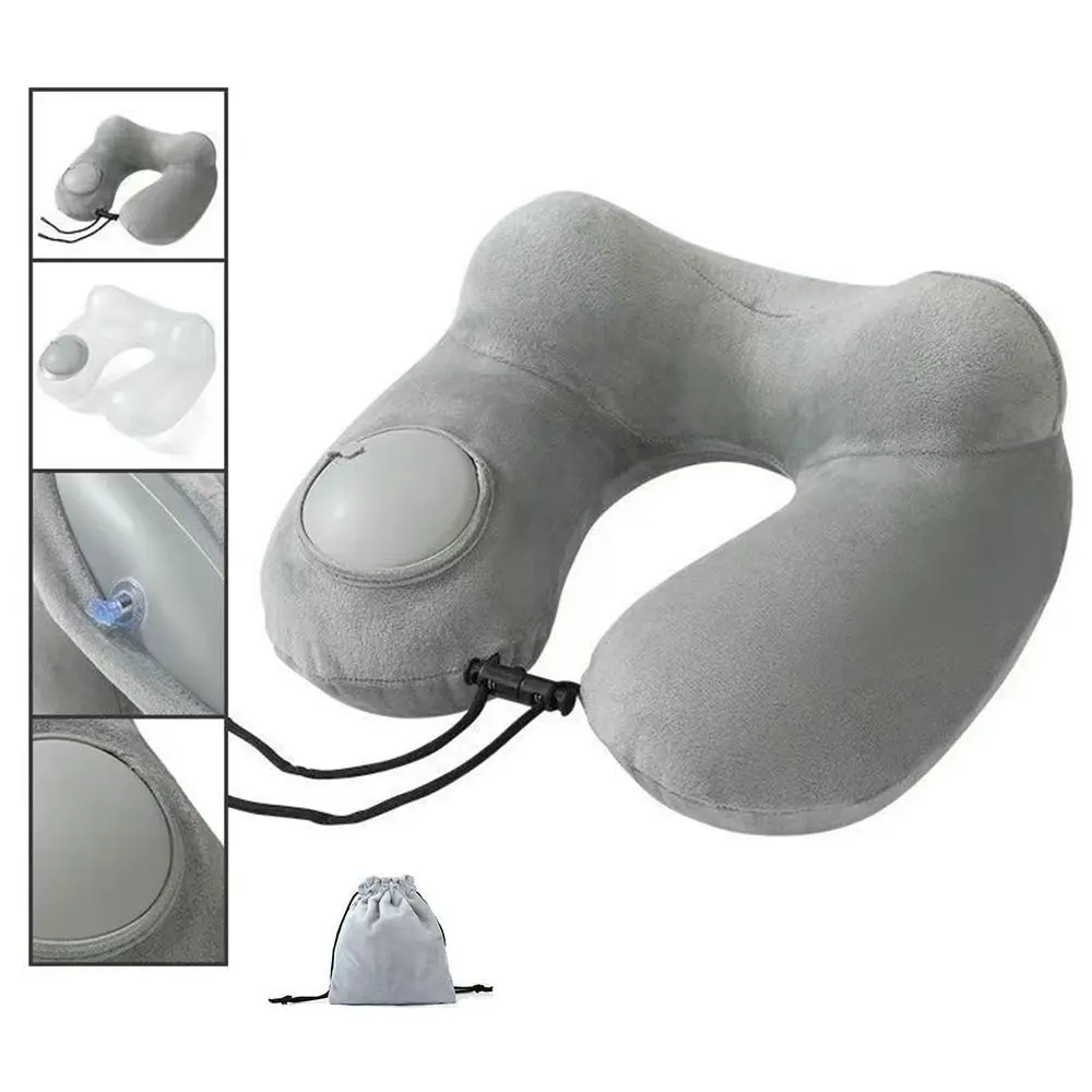 

U-Shaped Inflatable Travel Pillow Soft Hand Pressing Neck Support Cushion Portable Foldable Neckrest Pad Office/School