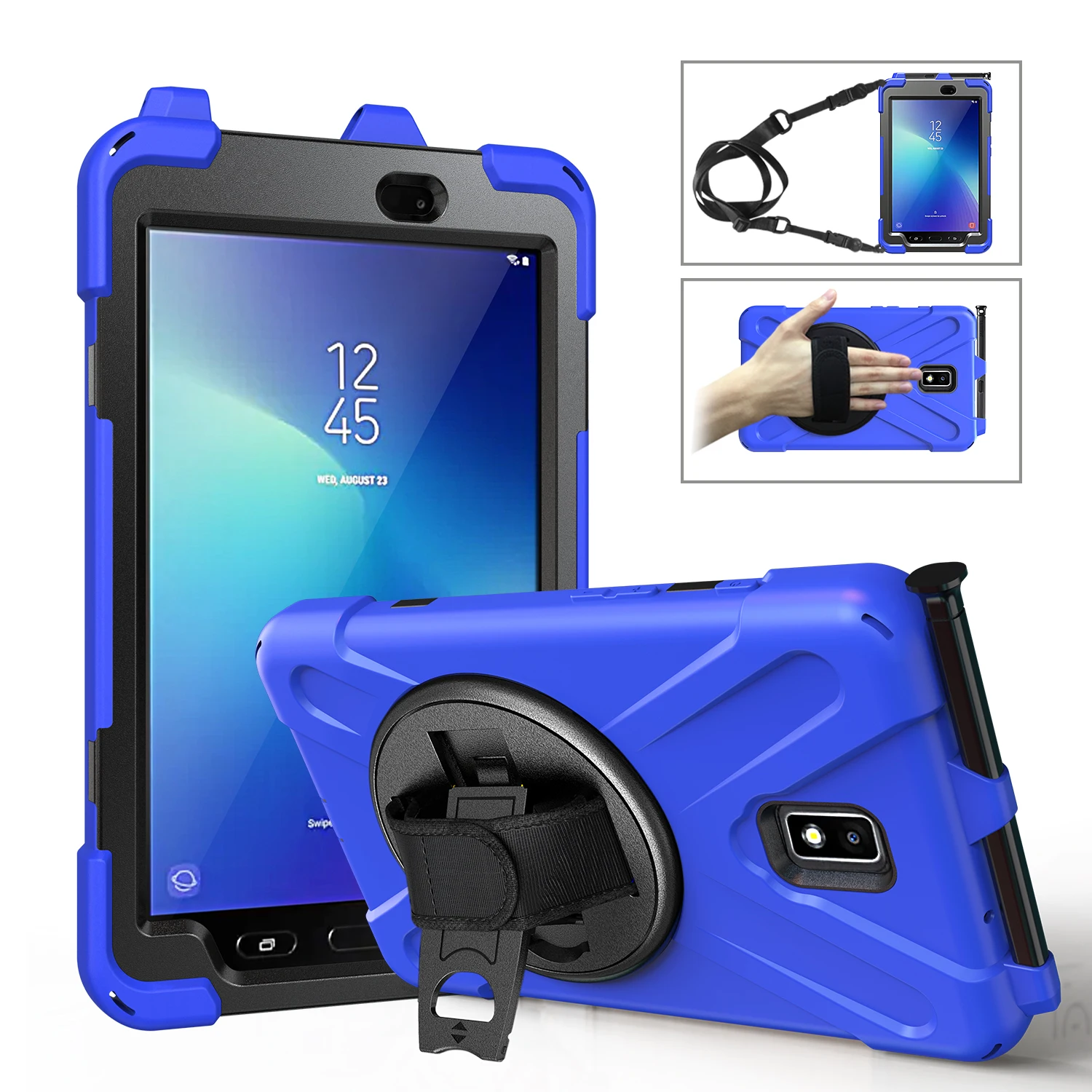 Wytrzymałe etui do Samsung Galaxy Tab Active 2 2017 8.0 cala SM-T390 SM-T395 SM-T397 z obrotową podstawką 360 stopni i uchwytem na rysik. — zdjęcie produktu 7