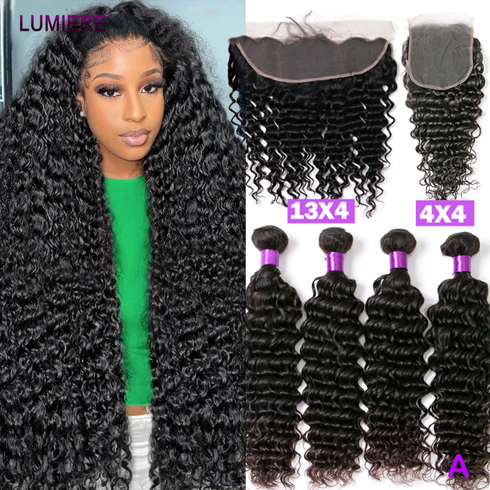 

Глубокая вьющаяся волна 3/4 Пучок человеческих волос с прозрачной кружевной фронтальной застежкой 13x4 Джерри Вьющиеся 100% наращивание необработанных человеческих волос