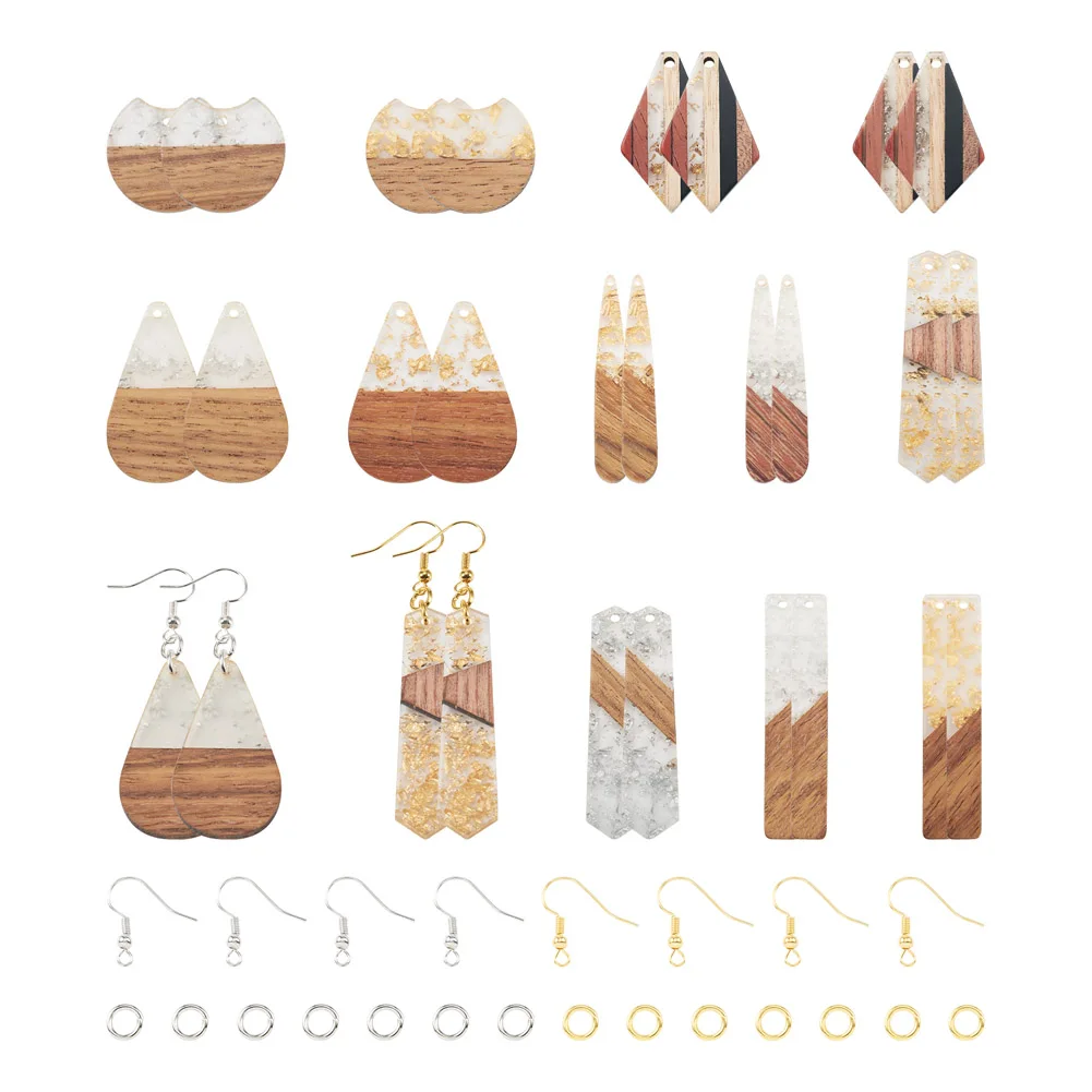 1 Set DIY Geometry Dangle Earring Making Kit Wood Brass Earring Hooks & Jump Rings Pendants  for Making Earring Necklace Crafts